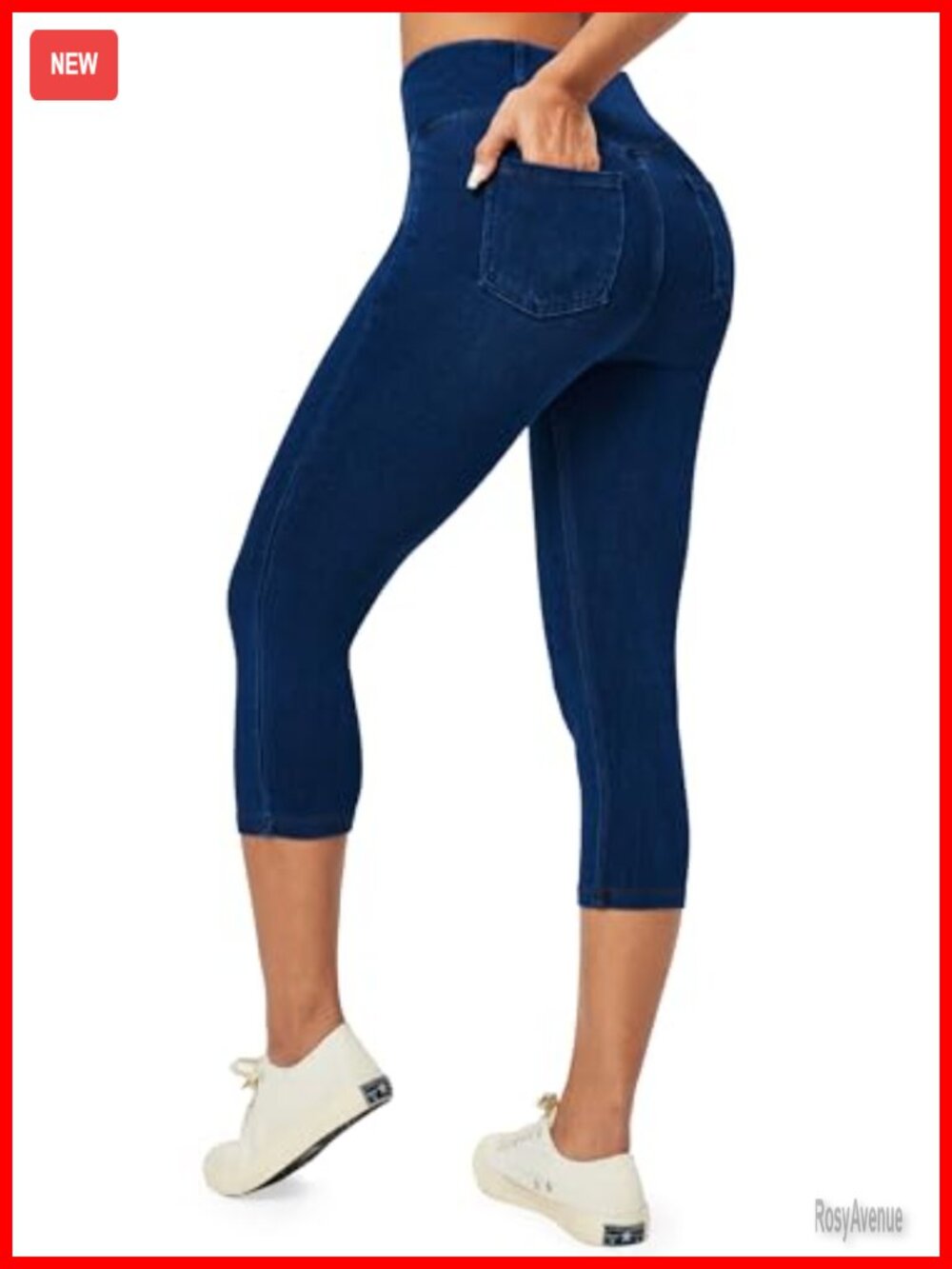 Capri Jeans for Women Stretchy Pull On Jeggings with Pockets High Rise